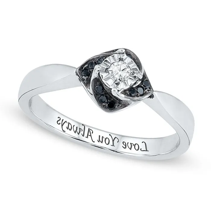 Rings 010 CT TW Enhanced Black and White Natural Diamond Flower Promise Ring in Sterling Silver 15 Characters Goldia