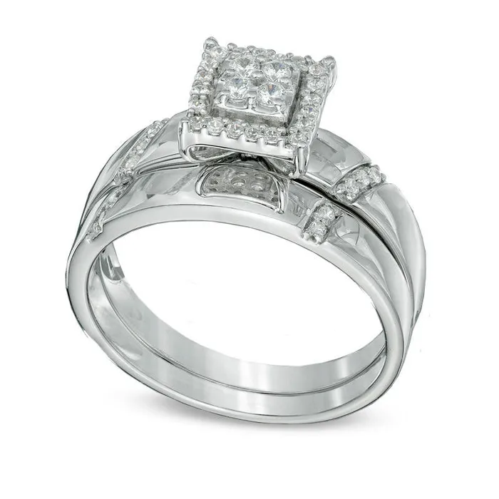 Rings 020 CT TW Natural Diamond Square Frame Bridal Engagement Ring Set in Solid 10K White Gold Goldia Rings 020 CT TW Natural Diamond Square Frame Bridal Engagement Ring Set in Solid 10K White Gold Goldia