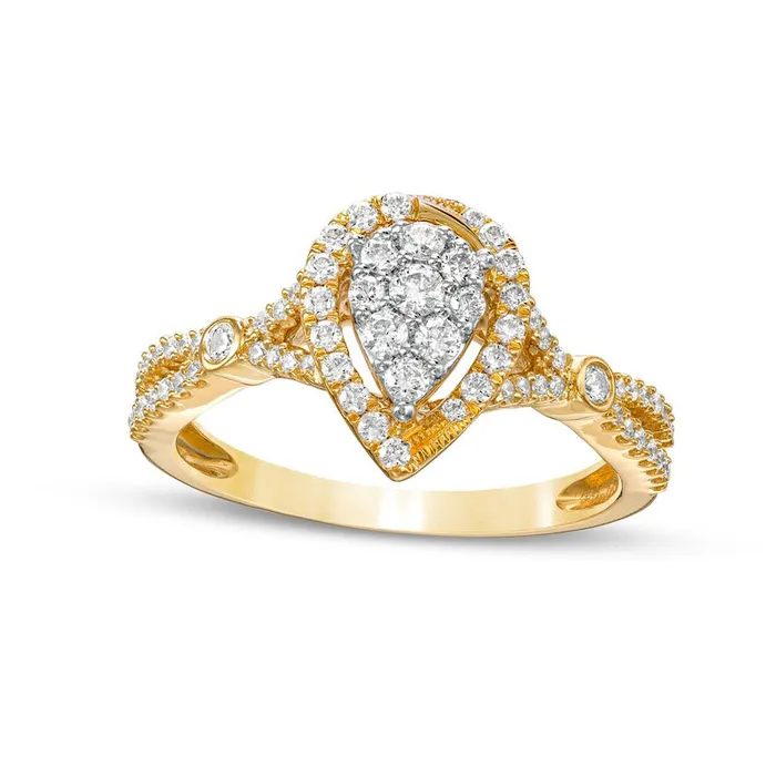 Rings 050 CT TW Composite Natural Diamond PearShaped Frame Engagement Ring in Solid 10K Yellow Gold Goldia Rings 050 CT TW Composite Natural Diamond PearShaped Frame Engagement Ring in Solid 10K Yellow Gold Goldia