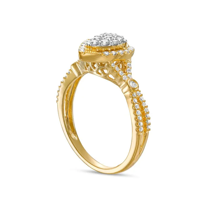 Rings 050 CT TW Composite Natural Diamond PearShaped Frame Engagement Ring in Solid 10K Yellow Gold Goldia Rings 050 CT TW Composite Natural Diamond PearShaped Frame Engagement Ring in Solid 10K Yellow Gold Goldia