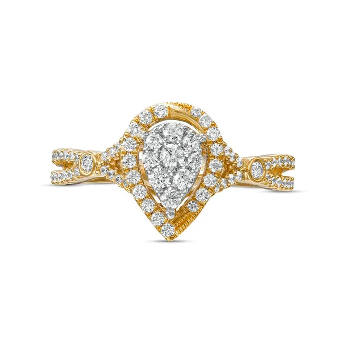 Rings 050 CT TW Composite Natural Diamond PearShaped Frame Engagement Ring in Solid 10K Yellow Gold Goldia Rings 050 CT TW Composite Natural Diamond PearShaped Frame Engagement Ring in Solid 10K Yellow Gold Goldia