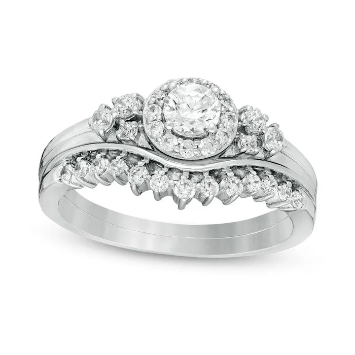 Rings 063 CT TW Natural Diamond Frame TriSides Bridal Engagement Ring Set in Solid 10K White Gold Goldia Rings 063 CT TW Natural Diamond Frame TriSides Bridal Engagement Ring Set in Solid 10K White Gold Goldia