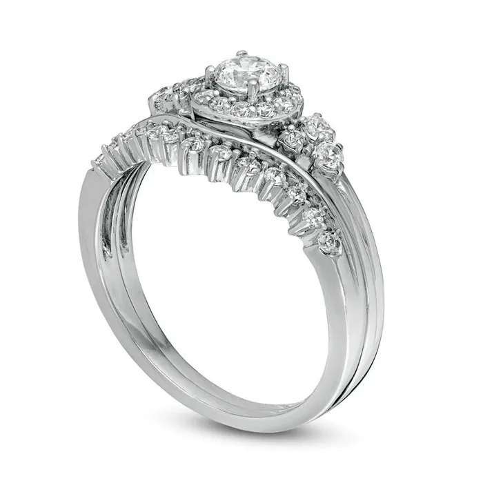 Rings 063 CT TW Natural Diamond Frame TriSides Bridal Engagement Ring Set in Solid 10K White Gold Goldia Rings 063 CT TW Natural Diamond Frame TriSides Bridal Engagement Ring Set in Solid 10K White Gold Goldia