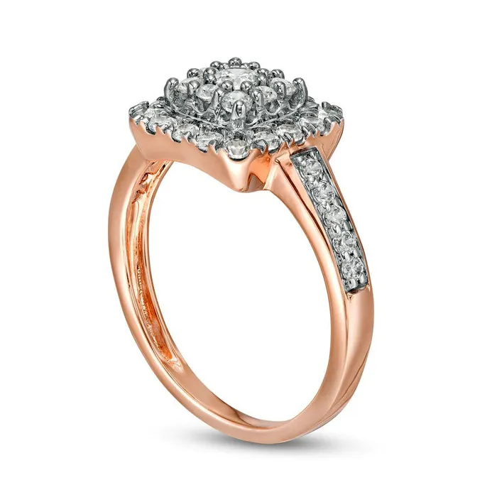 Rings 075 CT TW Composite Natural Diamond Cushion Frame Ring in Solid 10K Rose Gold Goldia Rings 075 CT TW Composite Natural Diamond Cushion Frame Ring in Solid 10K Rose Gold Goldia