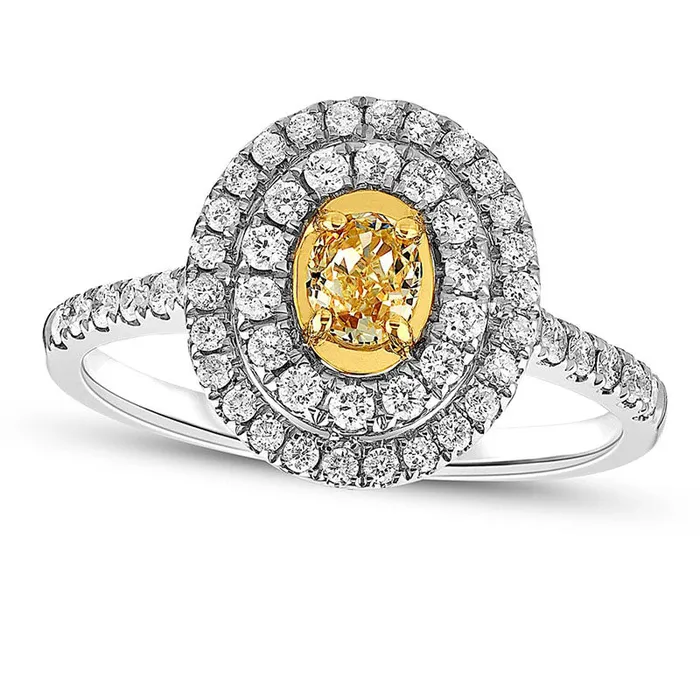 Rings 075 CT TW Oval Fancy Yellow and White Natural Diamond Double Frame Engagement Ring in Solid 18K White Gold Goldia Rings 075 CT TW Oval Fancy Yellow and White Natural Diamond Double Frame Engagement Ring in Solid 18K White Gold Goldia
