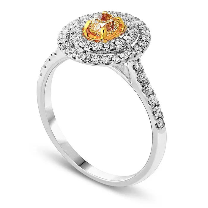 Rings 075 CT TW Oval Fancy Yellow and White Natural Diamond Double Frame Engagement Ring in Solid 18K White Gold Goldia Rings 075 CT TW Oval Fancy Yellow and White Natural Diamond Double Frame Engagement Ring in Solid 18K White Gold Goldia