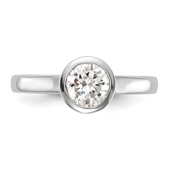 Rings 075ct CZ Solid Real 14K White Gold Round Bezel Solitaire Engagement Ring Goldia
