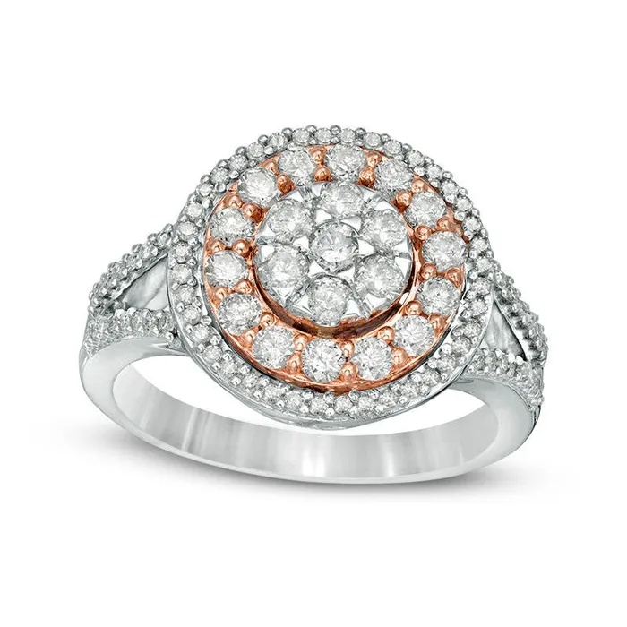 Rings 10 CT TW Composite Natural Diamond Double Frame Split Shank Engagement Ring in Solid 10K TwoTone Gold Goldia Rings 10 CT TW Composite Natural Diamond Double Frame Split Shank Engagement Ring in Solid 10K TwoTone Gold Goldia