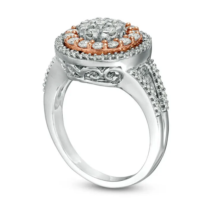 Rings 10 CT TW Composite Natural Diamond Double Frame Split Shank Engagement Ring in Solid 10K TwoTone Gold Goldia Rings 10 CT TW Composite Natural Diamond Double Frame Split Shank Engagement Ring in Solid 10K TwoTone Gold Goldia