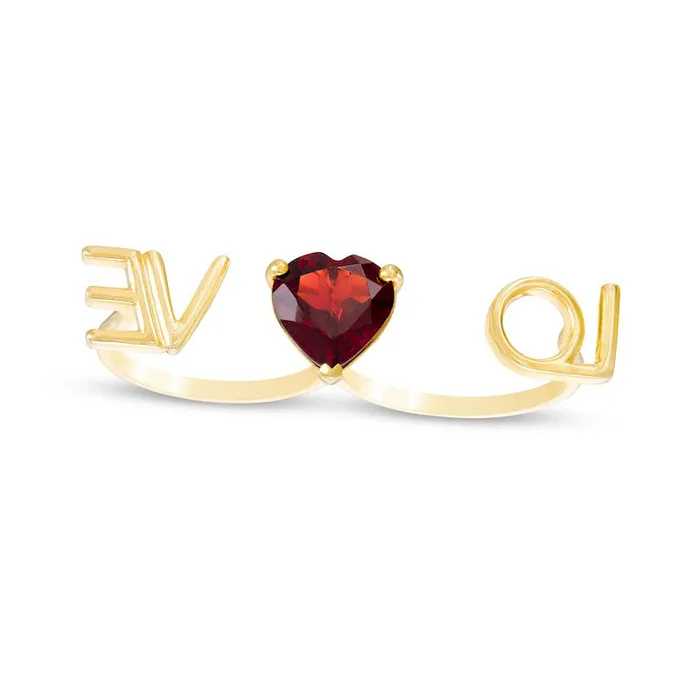 Rings 100mm HeartShaped Garnet LOVE Script Ring in Sterling Silver with Solid 14K Gold Plate Goldia Rings 100mm HeartShaped Garnet LOVE Script Ring in Sterling Silver with Solid 14K Gold Plate Goldia