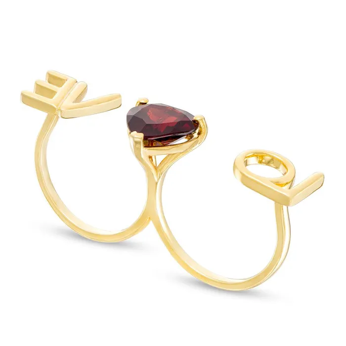 Rings 100mm HeartShaped Garnet LOVE Script Ring in Sterling Silver with Solid 14K Gold Plate Goldia Rings 100mm HeartShaped Garnet LOVE Script Ring in Sterling Silver with Solid 14K Gold Plate Goldia