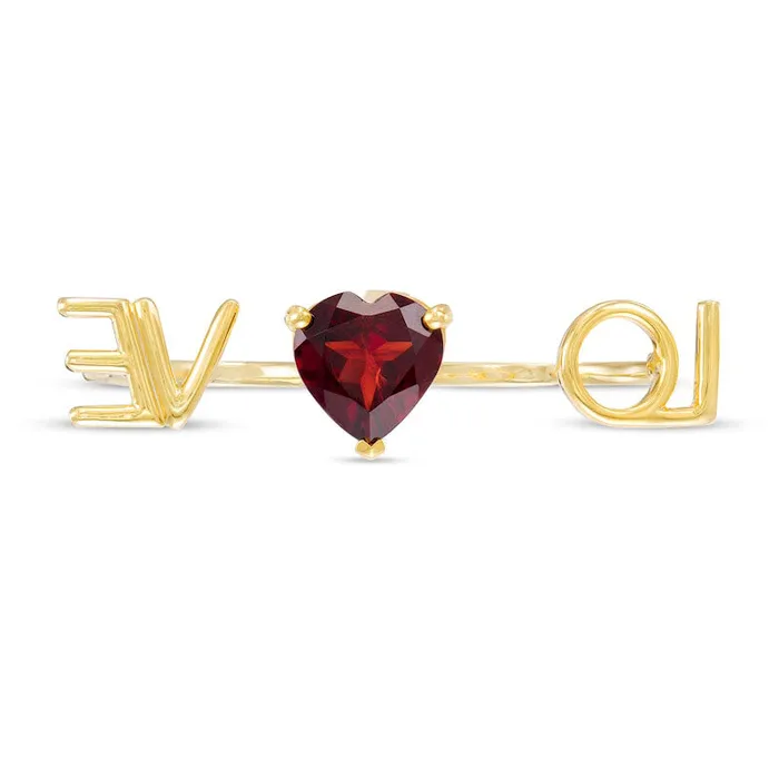 Rings 100mm HeartShaped Garnet LOVE Script Ring in Sterling Silver with Solid 14K Gold Plate Goldia Rings 100mm HeartShaped Garnet LOVE Script Ring in Sterling Silver with Solid 14K Gold Plate Goldia