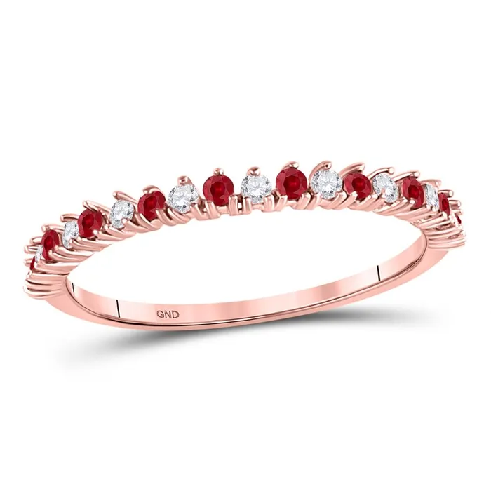Rings 10k Rose Gold Round Ruby Diamond Stackable Band Ring 14 Cttw gndatlanta