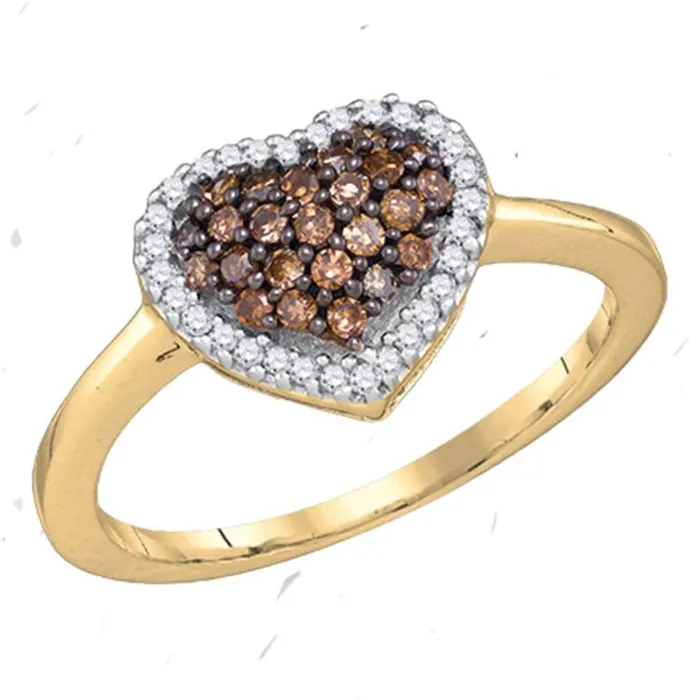 Rings 10k Yellow Gold Round Brown Diamond Heart Ring 13 Cttw gndatlanta