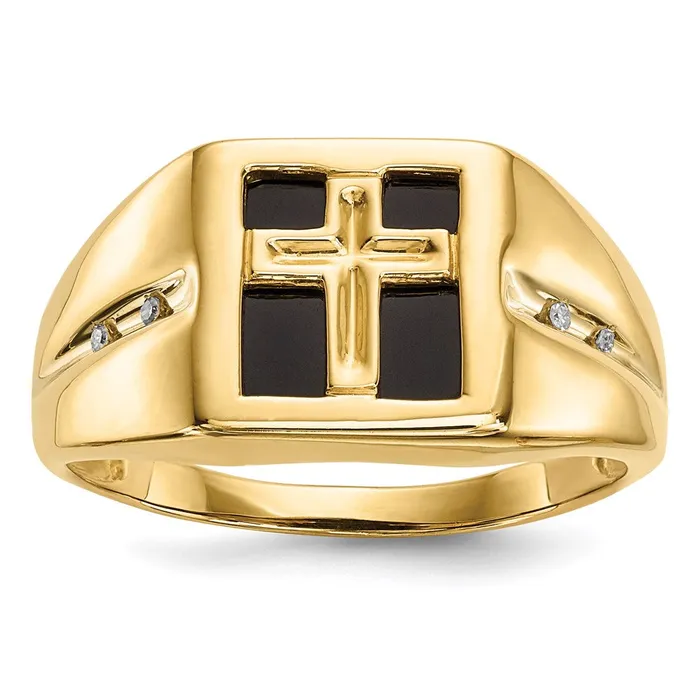 Rings 14K Gold w Onyx u0026 Real Diamond Cross Mens Ring Goldia