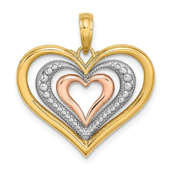 Rings 14k Twotone Gold White Rhodium Textured and Polished Triple Hearts Charm Goldia Rings 14k Twotone Gold White Rhodium Textured and Polished Triple Hearts Charm Goldia