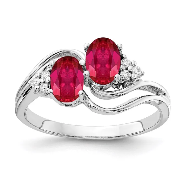 Rings 14k White Gold 6x4mm Oval Ruby A Real Diamond ring Goldia