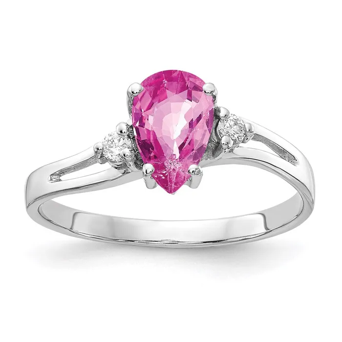 Rings 14k White Gold 7x5mm Pear Pink Sapphire A Real Diamond ring Goldia Rings 14k White Gold 7x5mm Pear Pink Sapphire A Real Diamond ring Goldia
