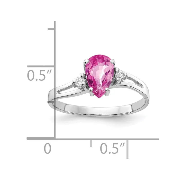 Rings 14k White Gold 7x5mm Pear Pink Sapphire A Real Diamond ring Goldia