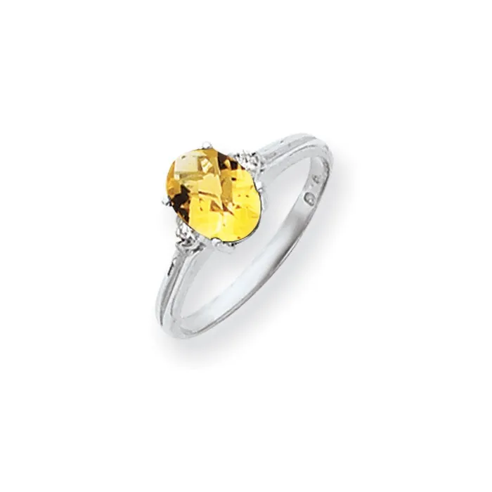 Rings 14k White Gold 8x6mm Oval Citrine Checker AA Diamond ring Goldia