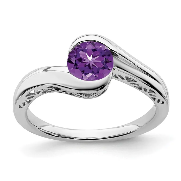 Rings 14k White Gold Amethyst Bypass Ring Goldia
