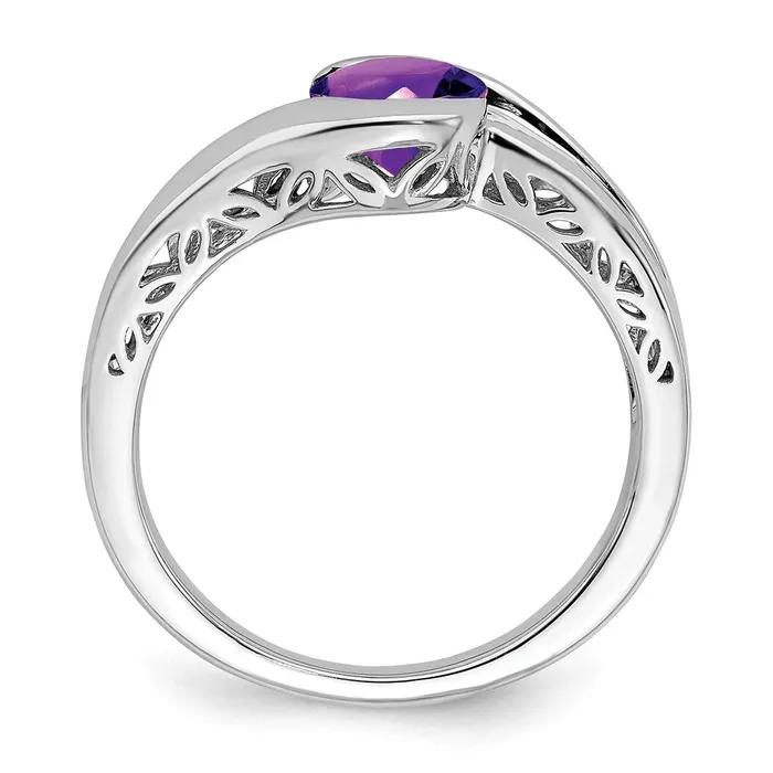 Rings 14k White Gold Amethyst Bypass Ring Goldia