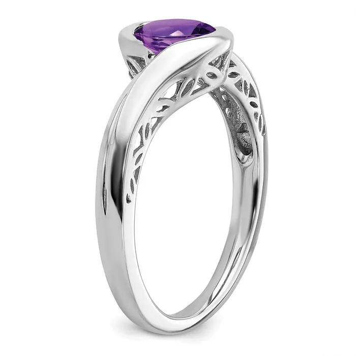 Rings 14k White Gold Amethyst Bypass Ring Goldia