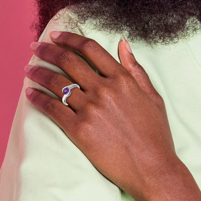 Rings 14k White Gold Amethyst Bypass Ring Goldia