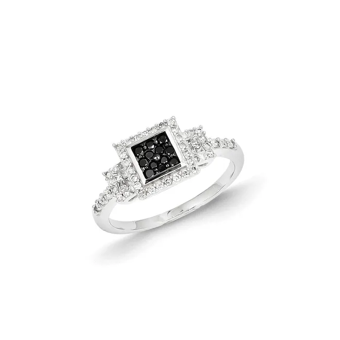 Rings 14k White Gold Black and White Diamond Ring Goldia