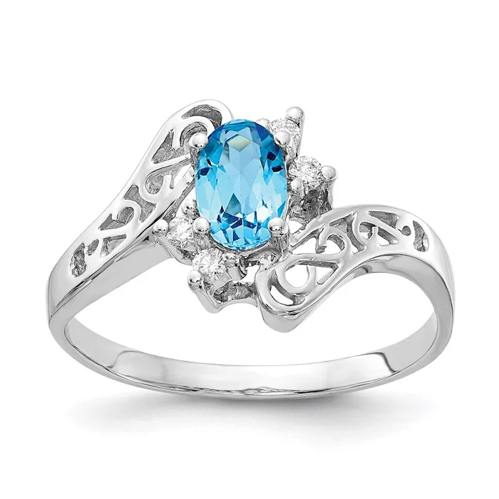 Rings 14k White Gold Polished 06ct Diamond u0026 6x4 Oval Gemstone Filigree Ring Mo Goldia