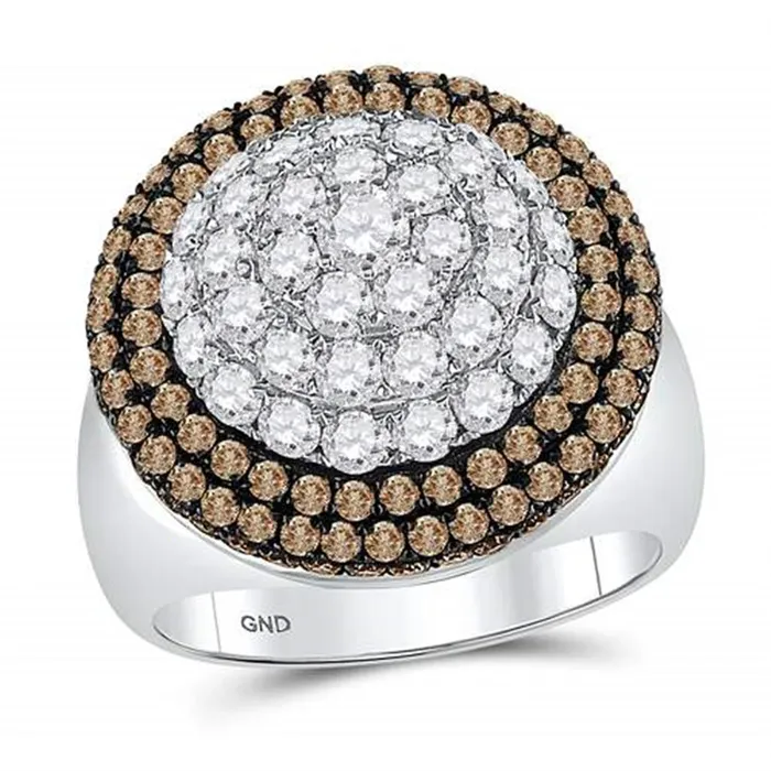 Rings 14k White Gold Round Brown Diamond Cluster Ring 314 Cttw gndatlanta Rings 14k White Gold Round Brown Diamond Cluster Ring 314 Cttw gndatlanta