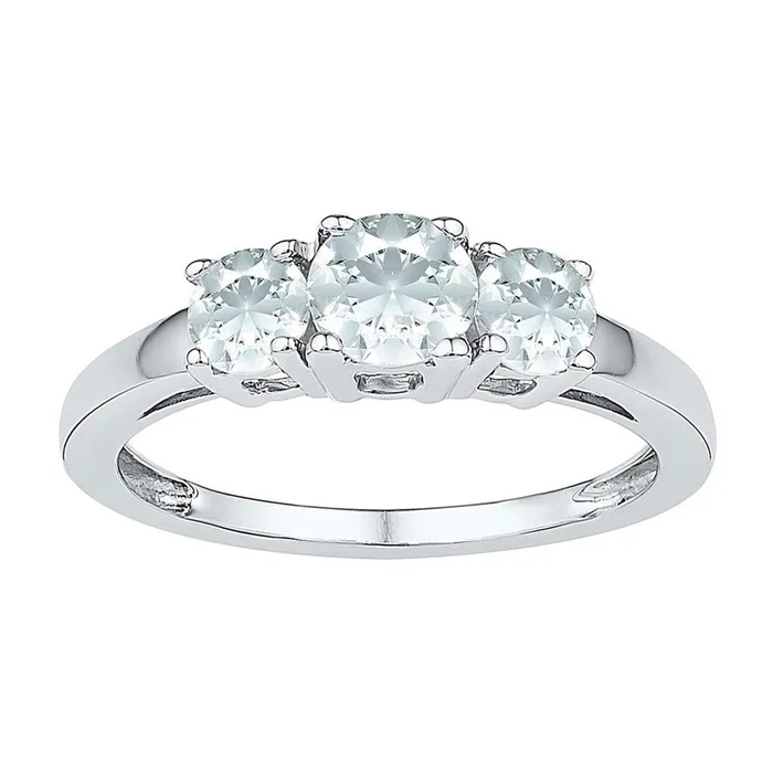 Rings 14k White Gold Round Created White Sapphire 3stone Ring 138 Cttw gndatlanta
