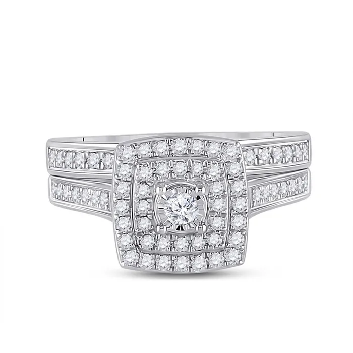 Rings 14k White Gold Round Diamond Halo Bridal Wedding Ring Set 12 Cttw gndatlanta Rings 14k White Gold Round Diamond Halo Bridal Wedding Ring Set 12 Cttw gndatlanta