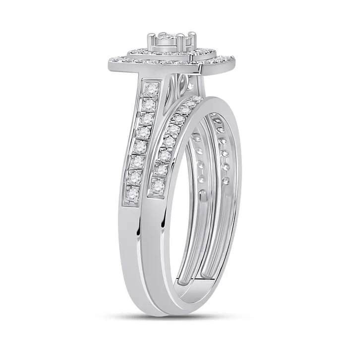 Rings 14k White Gold Round Diamond Halo Bridal Wedding Ring Set 12 Cttw gndatlanta