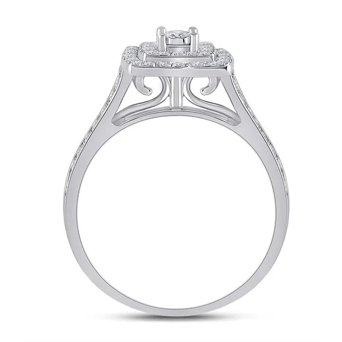 Rings 14k White Gold Round Diamond Halo Bridal Wedding Ring Set 12 Cttw gndatlanta