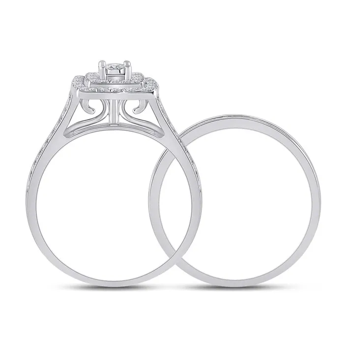 Rings 14k White Gold Round Diamond Halo Bridal Wedding Ring Set 12 Cttw gndatlanta