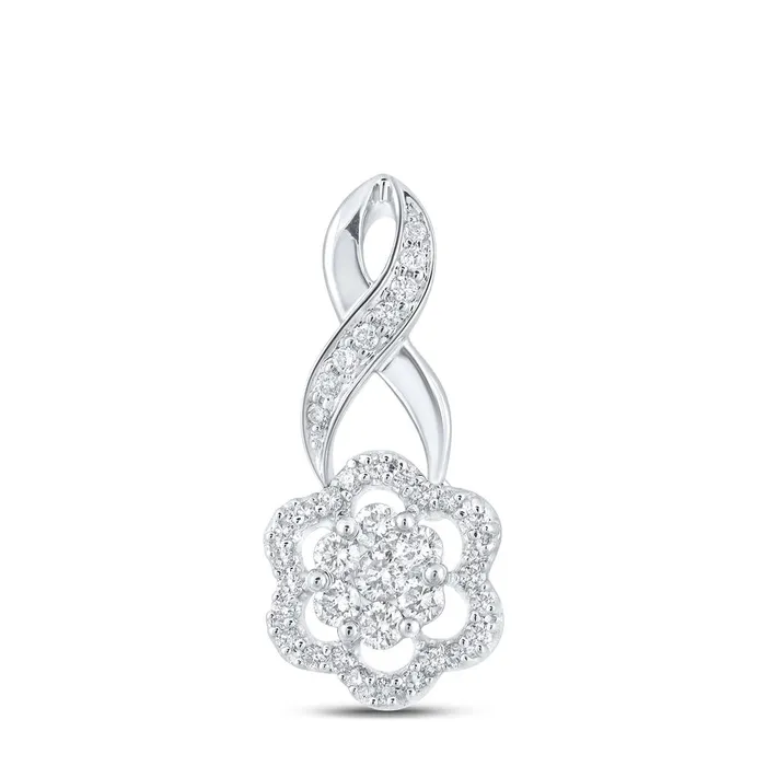 Rings 14k White Gold Round Diamond Twist Flower Cluster Pendant 12 Cttw gndatlanta