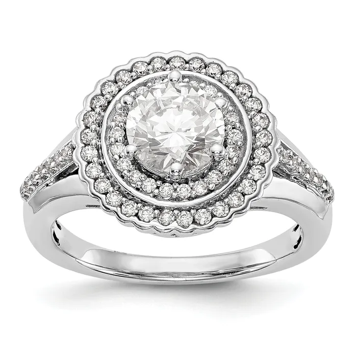 Rings 14KW Round Simulated Diamond Double Halo Engagement Ring Goldiacom