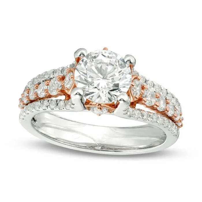 Rings 25 CT TW Natural Diamond MultiRow Engagement Ring in Solid 18K TwoTone Gold ISI2 Goldia Rings 25 CT TW Natural Diamond MultiRow Engagement Ring in Solid 18K TwoTone Gold ISI2 Goldia