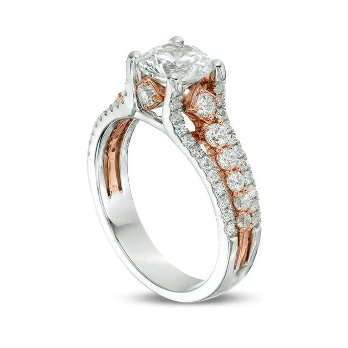 Rings 25 CT TW Natural Diamond MultiRow Engagement Ring in Solid 18K TwoTone Gold ISI2 Goldia Rings 25 CT TW Natural Diamond MultiRow Engagement Ring in Solid 18K TwoTone Gold ISI2 Goldia