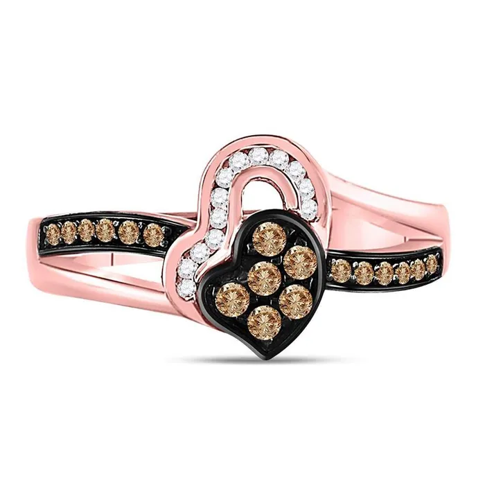 Rings gndatlanta 10k Rose Gold Round Brown Diamond Heart Ring 13 Cttw