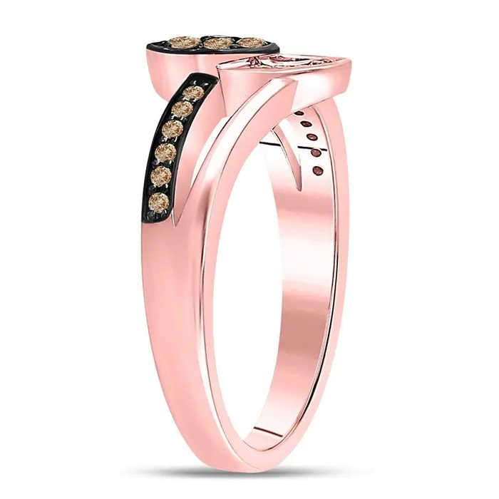 Rings gndatlanta 10k Rose Gold Round Brown Diamond Heart Ring 13 Cttw