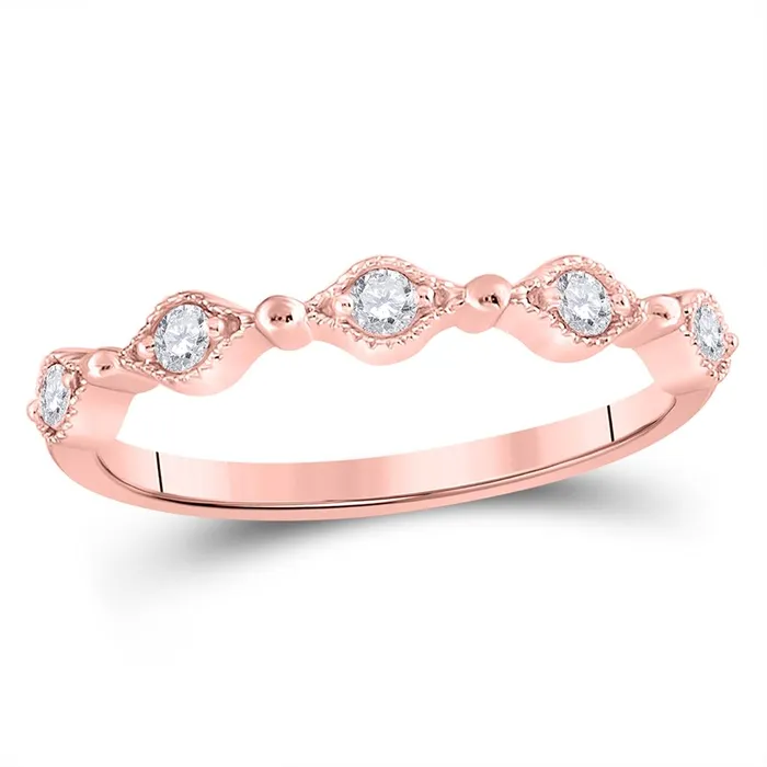 Rings gndatlanta 10k Rose Gold Round Diamond Contour Stackable Band Ring 18 Cttw Rings gndatlanta 10k Rose Gold Round Diamond Contour Stackable Band Ring 18 Cttw