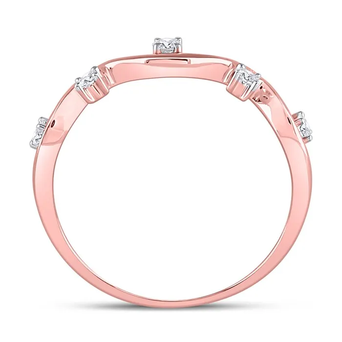 Rings gndatlanta 10k Rose Gold Round Diamond Wave Stackable Band Ring 18 Cttw Rings gndatlanta 10k Rose Gold Round Diamond Wave Stackable Band Ring 18 Cttw
