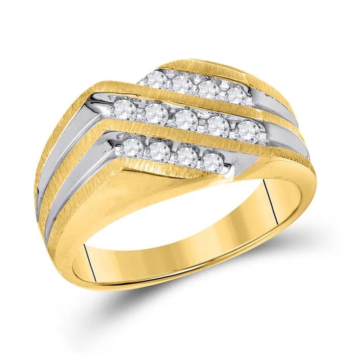 Rings gndatlanta 10k Twotone Gold Round Diamond Diagonal 3 Row Fashion Ring 12 Cttw Rings gndatlanta 10k Twotone Gold Round Diamond Diagonal 3 Row Fashion Ring 12 Cttw