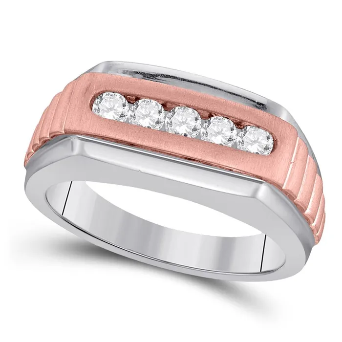 Rings gndatlanta 10k Twotone Gold Round Diamond Wedding Ribbed 5Stone Band Ring 12 Cttw Rings gndatlanta 10k Twotone Gold Round Diamond Wedding Ribbed 5Stone Band Ring 12 Cttw