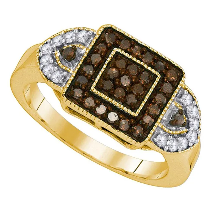 Rings gndatlanta 10k Yellow Gold Round Brown Diamond Square Ring 12 Cttw