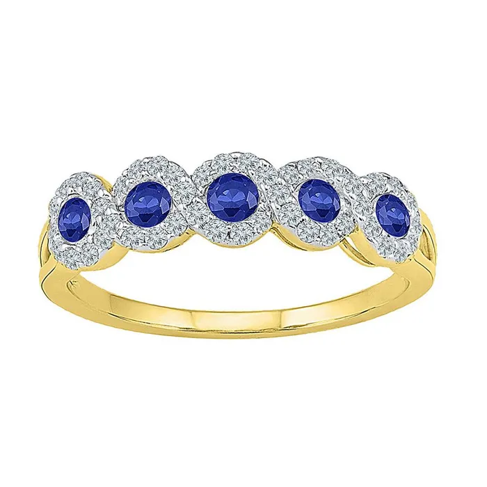 Rings gndatlanta 10k Yellow Gold Round Created Blue Sapphire Band Ring 12 Cttw Rings gndatlanta 10k Yellow Gold Round Created Blue Sapphire Band Ring 12 Cttw