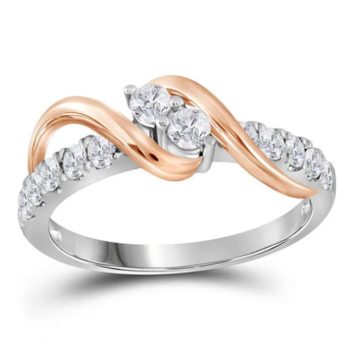 Rings gndatlanta 14k Twotone Gold Round Diamond 2stone Bridal Engagement Ring 112 Cttw Certified Rings gndatlanta 14k Twotone Gold Round Diamond 2stone Bridal Engagement Ring 112 Cttw Certified
