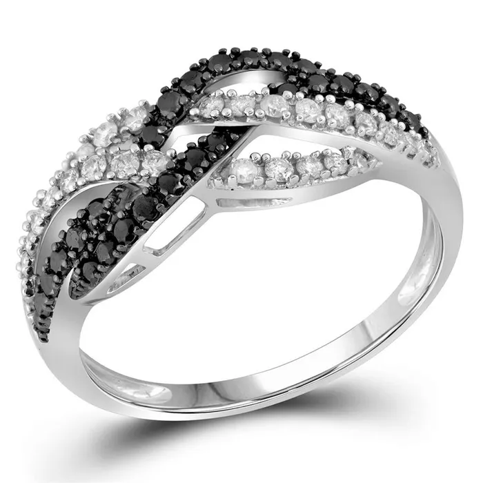 Rings gndatlanta 14k White Gold Round Black Diamond Woven Band Ring 12 Cttw Rings gndatlanta 14k White Gold Round Black Diamond Woven Band Ring 12 Cttw